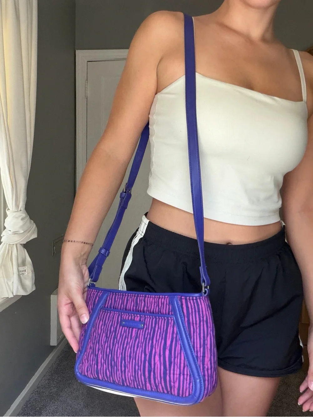 Vera Bradley Trimmed Trapeze Pink & Purple Striped Patterned Shoulder Bag